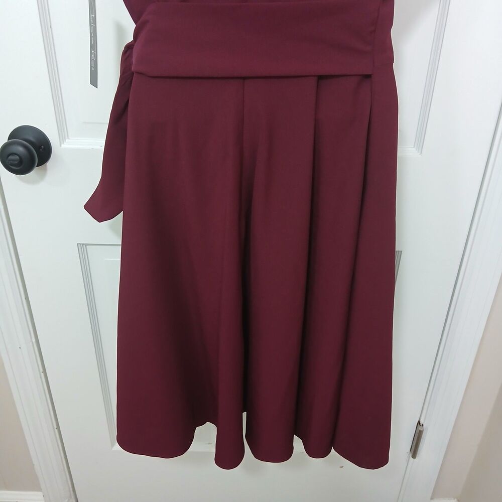 NWT Chelsea Rose Women's Size 16 Wine Burgundy Sleeveless Tie Waist A-Line Dress - Picture 10 of 16